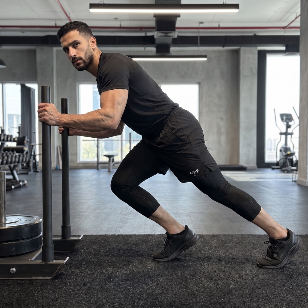 Athlete training in AZM Active 2-in-1 workout shorts
