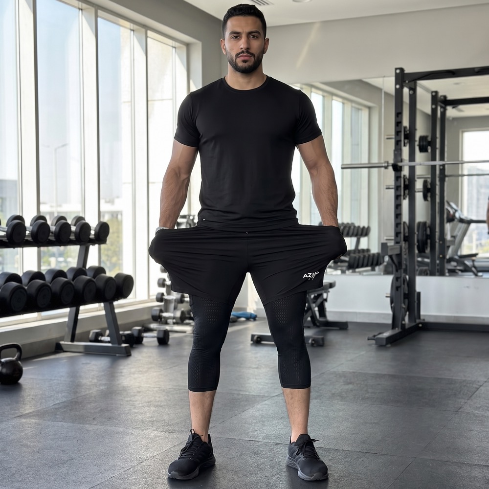 AZM Active 2-in-1 workout shorts, front view