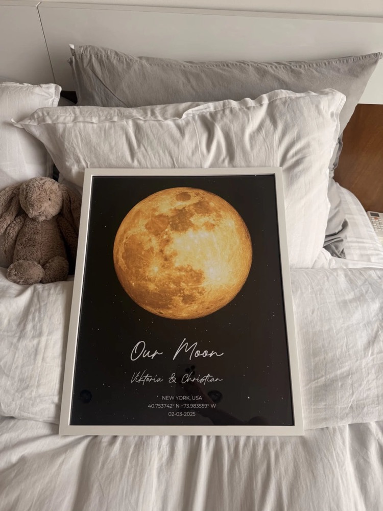 Everprint personalised moon poster above a bed