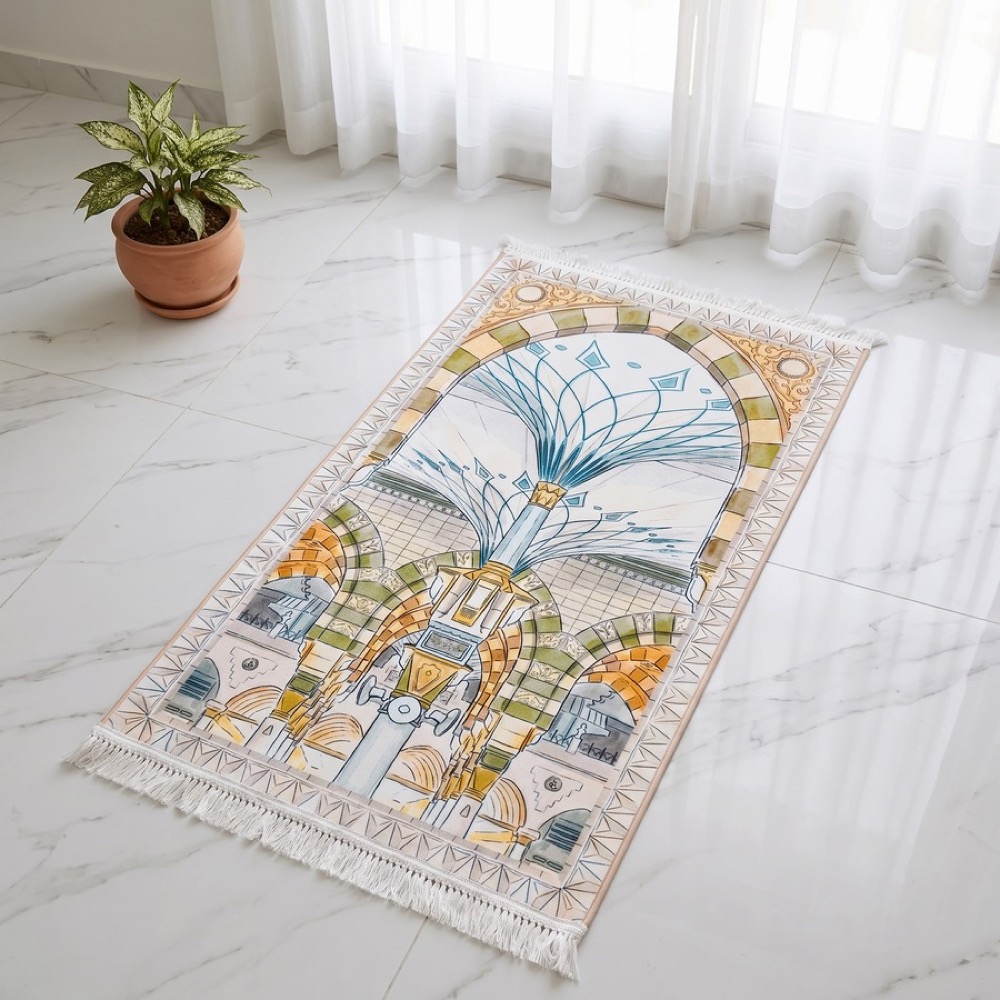Sajada padded prayer mat in blue and cream
